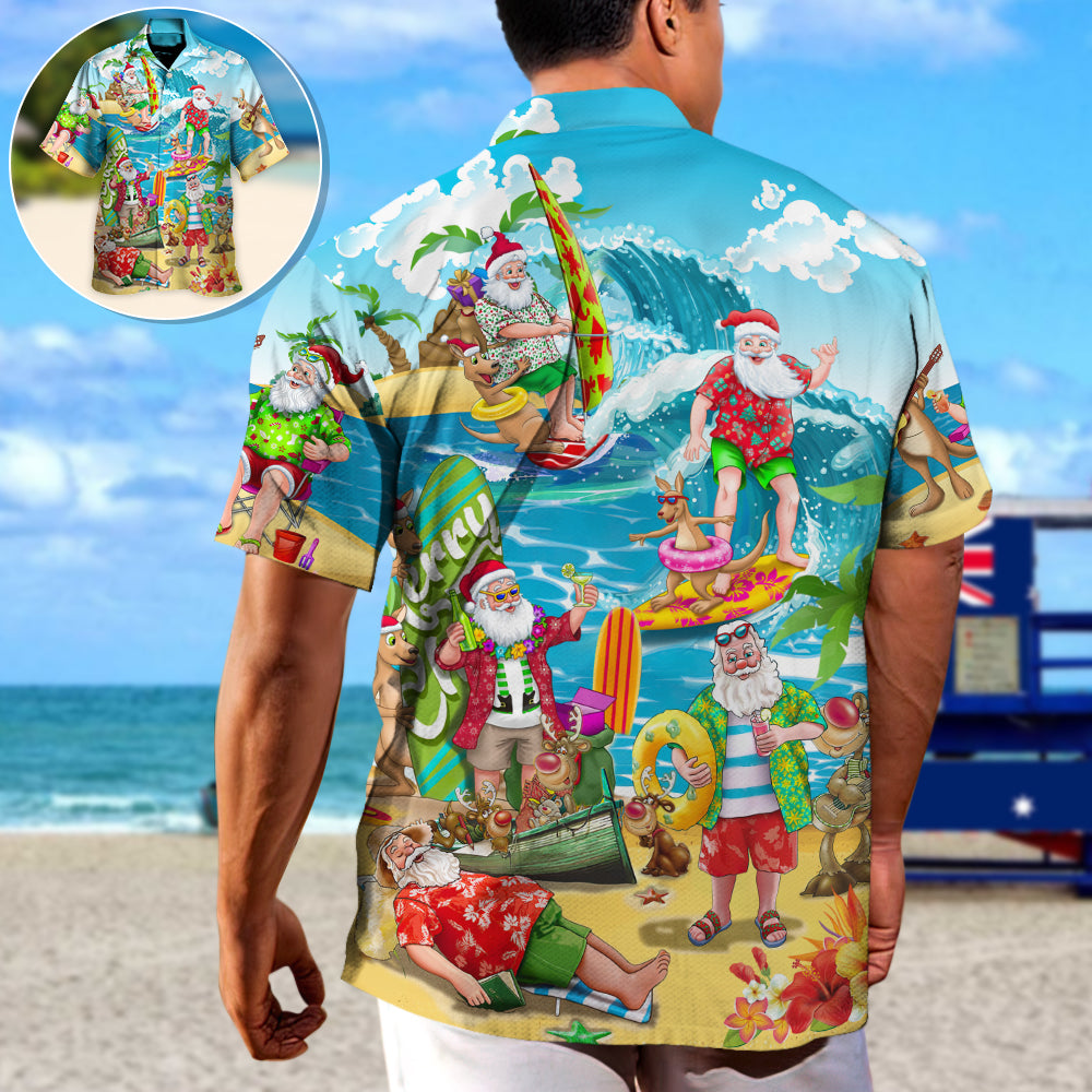 Christmas In July Santa Claus Surfing And Enjoy Summer Beach - Unisex Hawaiian Shirt For Men and Women