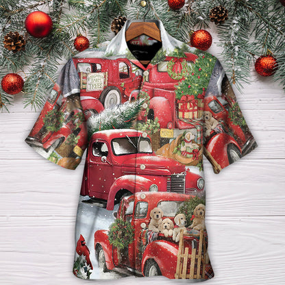 Christmas Red Truck With Xmas Tree And Little Puppy - Hawaiian Shirt 