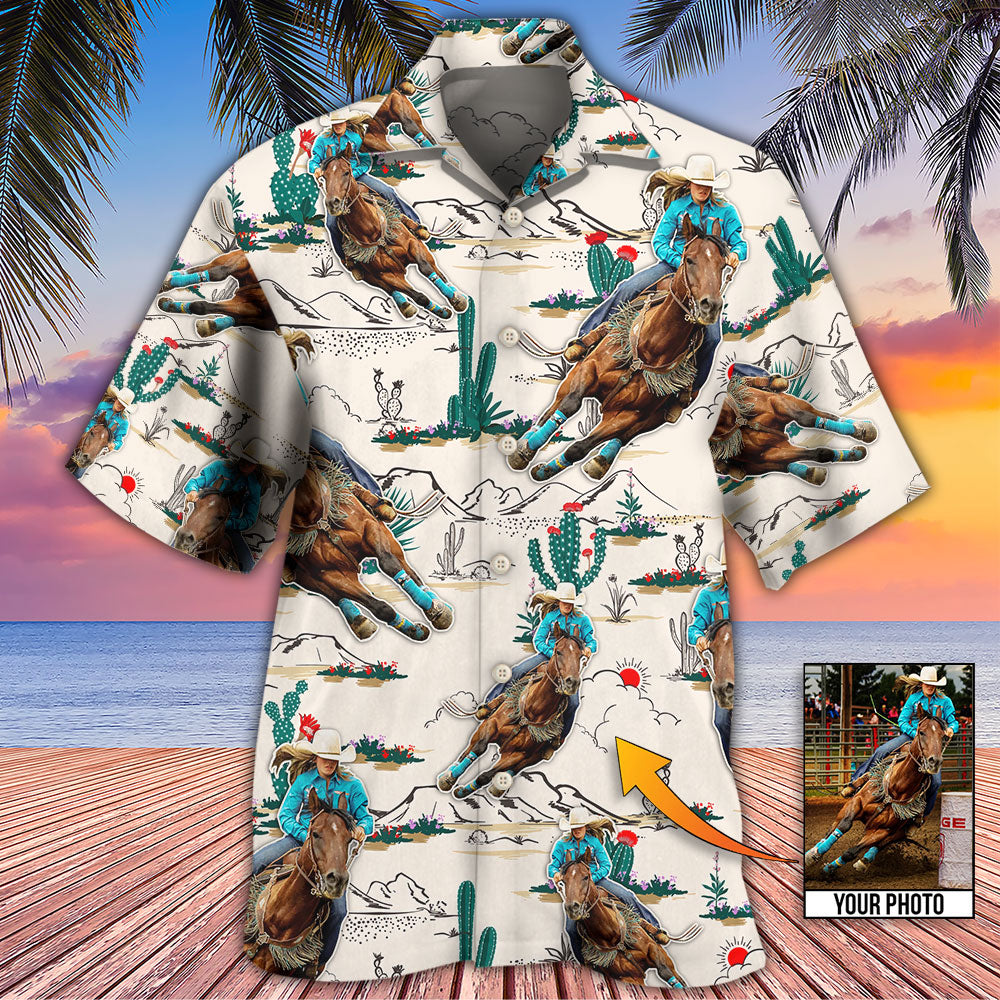 Cowboy Barrel Racing Tropical Desert Custom Photo - Hawaiian Shirt 