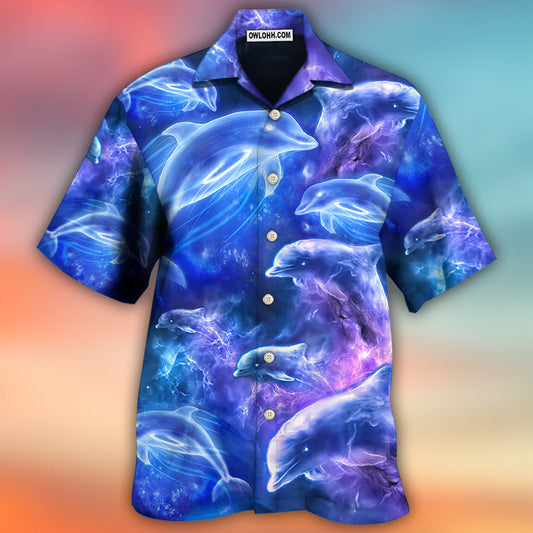 Dolphin Galaxy Neon Glow Style - Hawaiian Shirt 