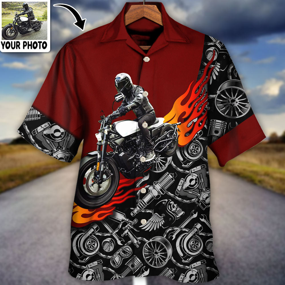 Motorcycle Biker Flame Custom Photo - Hawaiian Shirt 
