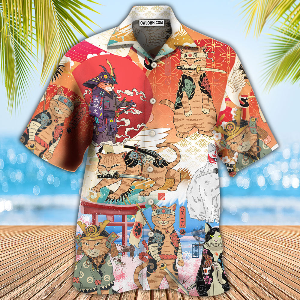 Samurai Cat Funny Art Japanese - Hawaiian Shirt 