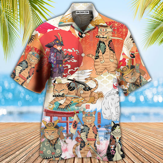 Samurai Cat Funny Art Japanese - Hawaiian Shirt 