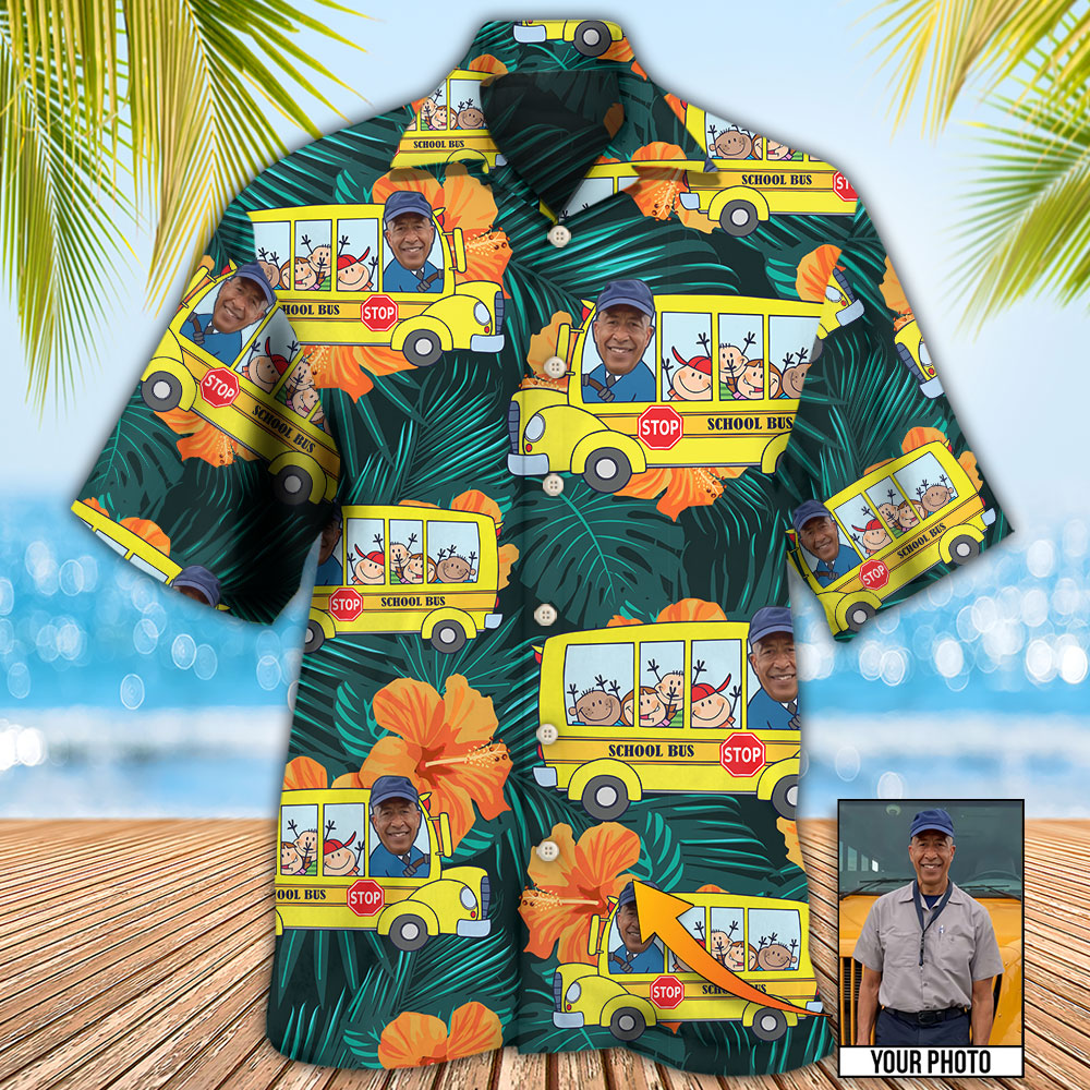 School Bus Driver Tropical Custom Photo - Hawaiian Shirt 