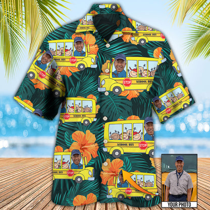 School Bus Driver Tropical Custom Photo - Hawaiian Shirt 