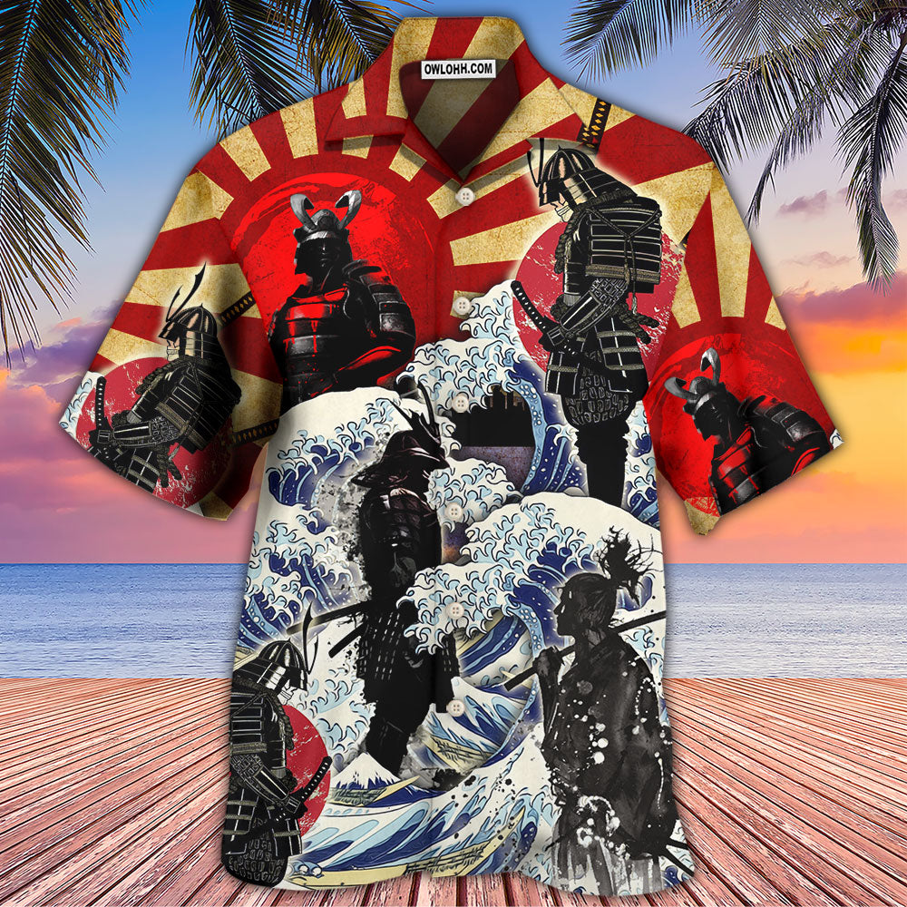 Samurai Red Sun And Wave Art - Hawaiian Shirt 