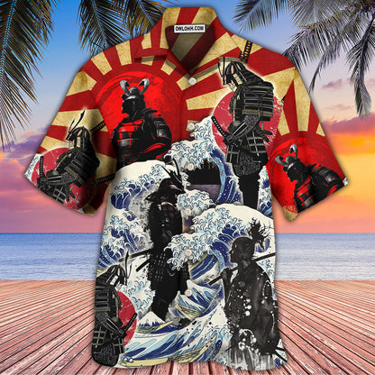 Samurai Red Sun And Wave Art - Hawaiian Shirt 