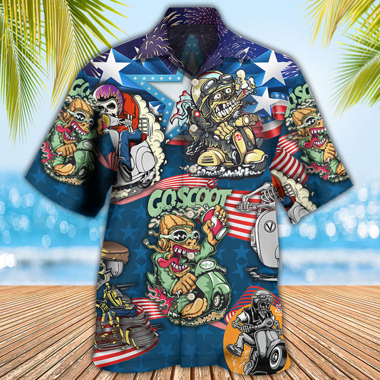 Scooter And Skull USA Flag - Hawaiian Shirt 