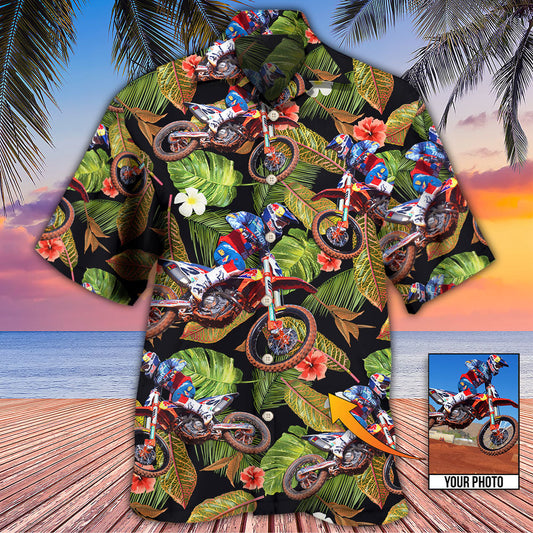 Motocross Tropical Flower Custom Photo - Hawaiian Shirt