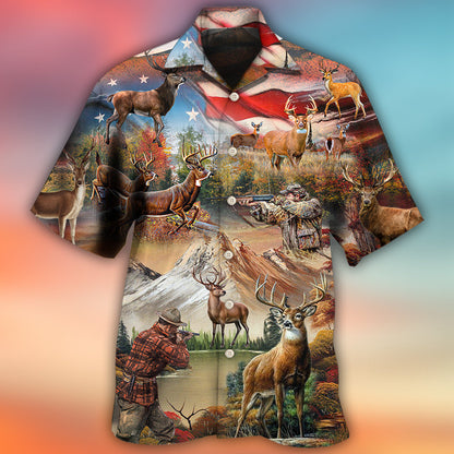 Hunting Independence Day Deer American Flag - Hawaiian Shirt 