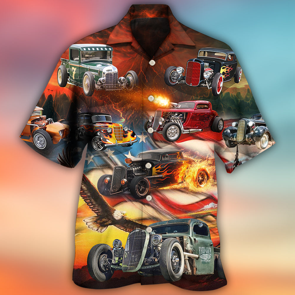 Hot Rod Independence Day American Flag - Hawaiian Shirt 
