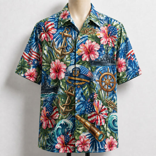 US Navy Patriotic Veteran 250 Years America Premium Unisex Hawaiian Shirt For Men and Women