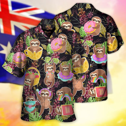 Sloth Cute Funny Tropical Vibe Art - Hawaiian Shirt 