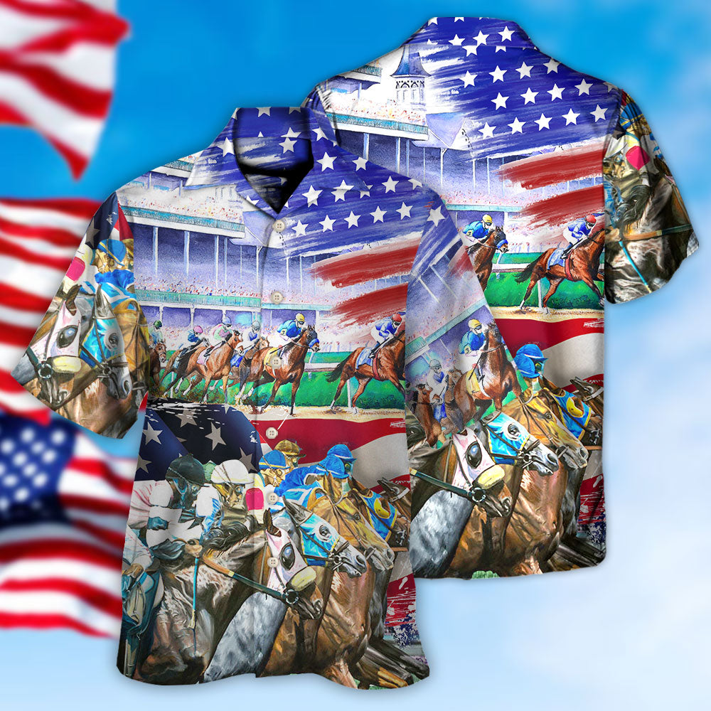 Horse USA Flag Horse Racing Amazing Seat Lover - Hawaiian Shirt 