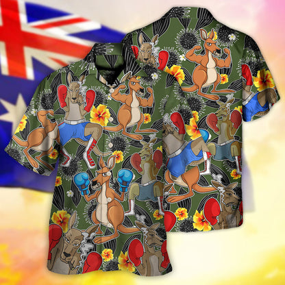 Kangaroo Boxing Tropical Vibe Funny Art - Hawaiian Shirt 