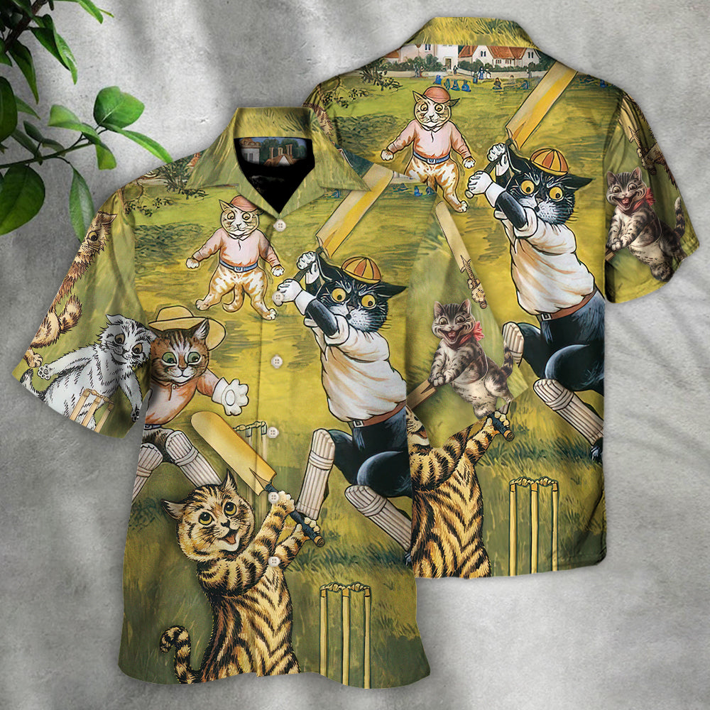 Cat Play Cricket Funny We Love Cricket - Hawaiian Shirt 
