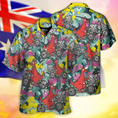 Kangaroo And Koala Ride Cycling Flower Art - Hawaiian Shirt 