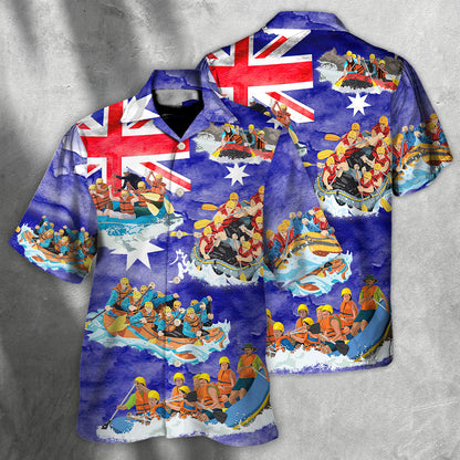 Water Rafting River Rafting Team Funny Lover Australia Flag Vintage Art Style - Hawaiian Shirt 