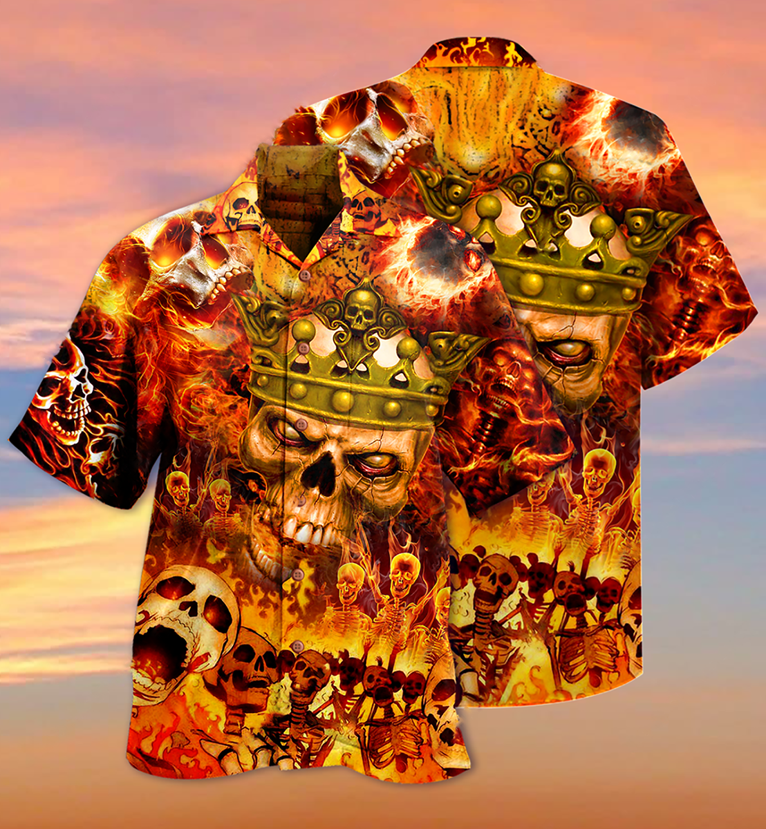 Skull King On Fire - Hawaiian Shirt 