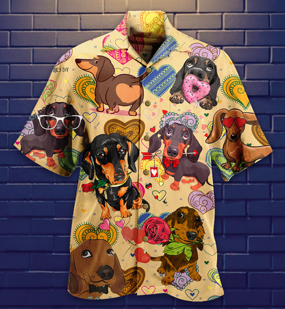 Dachshund Dogs Love Heart - Hawaiian Shirt 