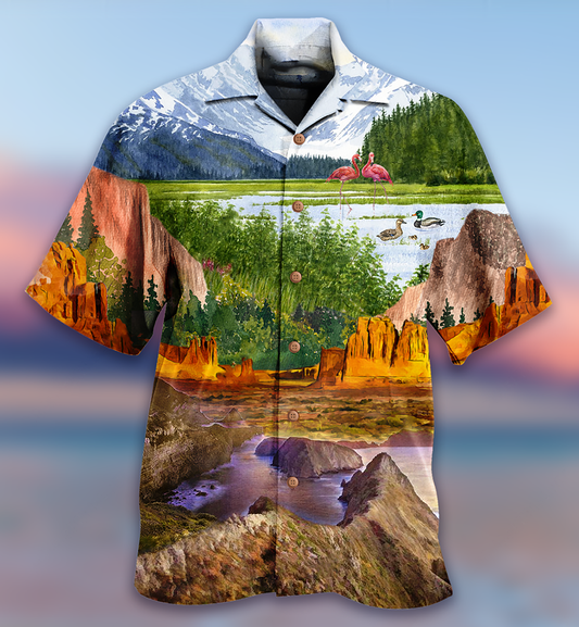 Camping Love Flamingo Landscape - Hawaiian Shirt 