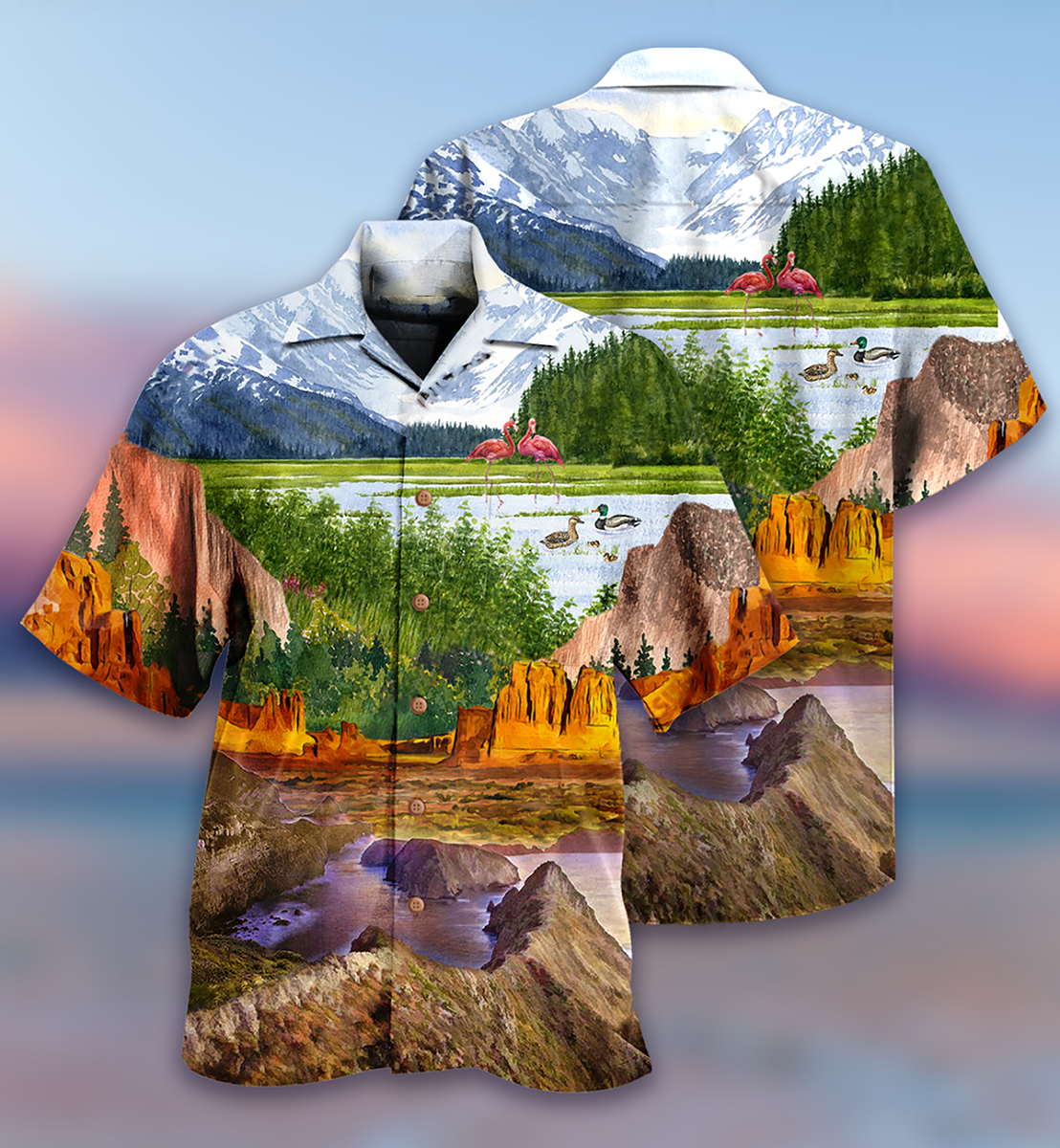 Camping Love Flamingo Landscape - Hawaiian Shirt 