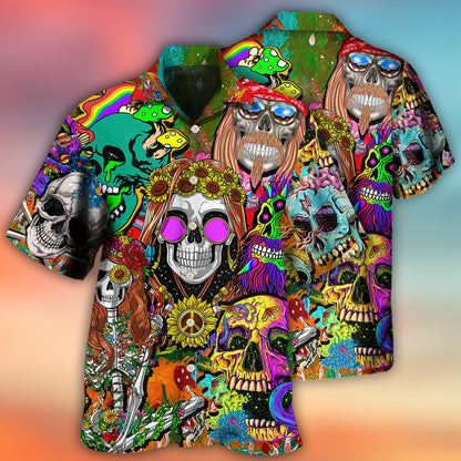 Hippie Skull Colorful Cool Style - Hawaiian Shirt 