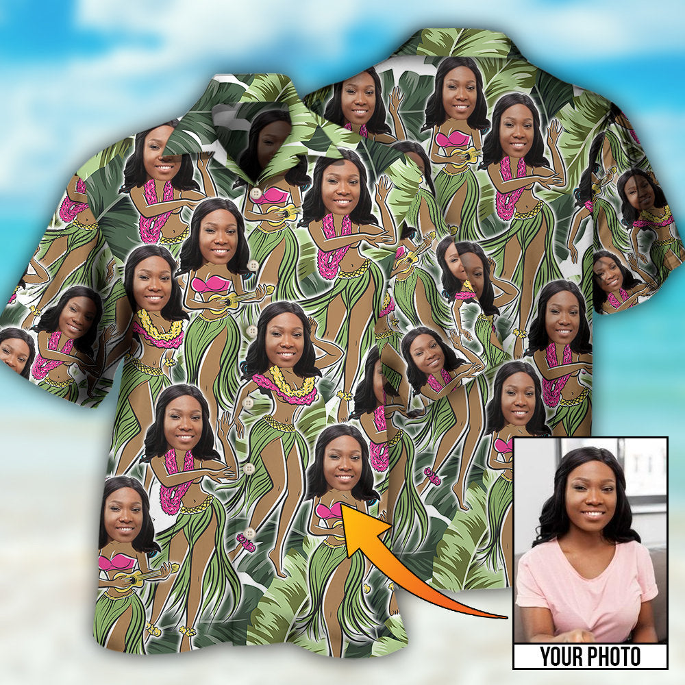 Black Woman Face Amazing Tropical Leaves Custom Photo - Hawaiian Shirt 