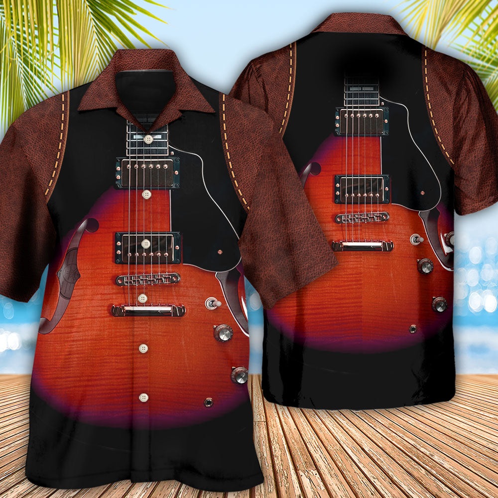Guitar Red Vintage Leather - Hawaiian Shirt 