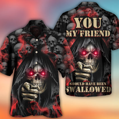 Skull Dark Red Smoke Lighting - Hawaiian Shirt 