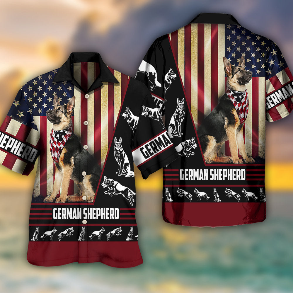 German Shepherd American Flag - Hawaiian Shirt 