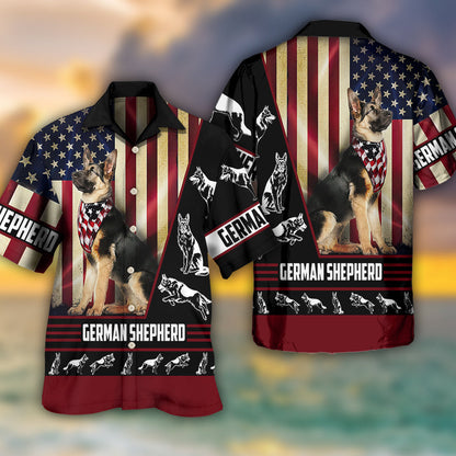 German Shepherd American Flag - Hawaiian Shirt 