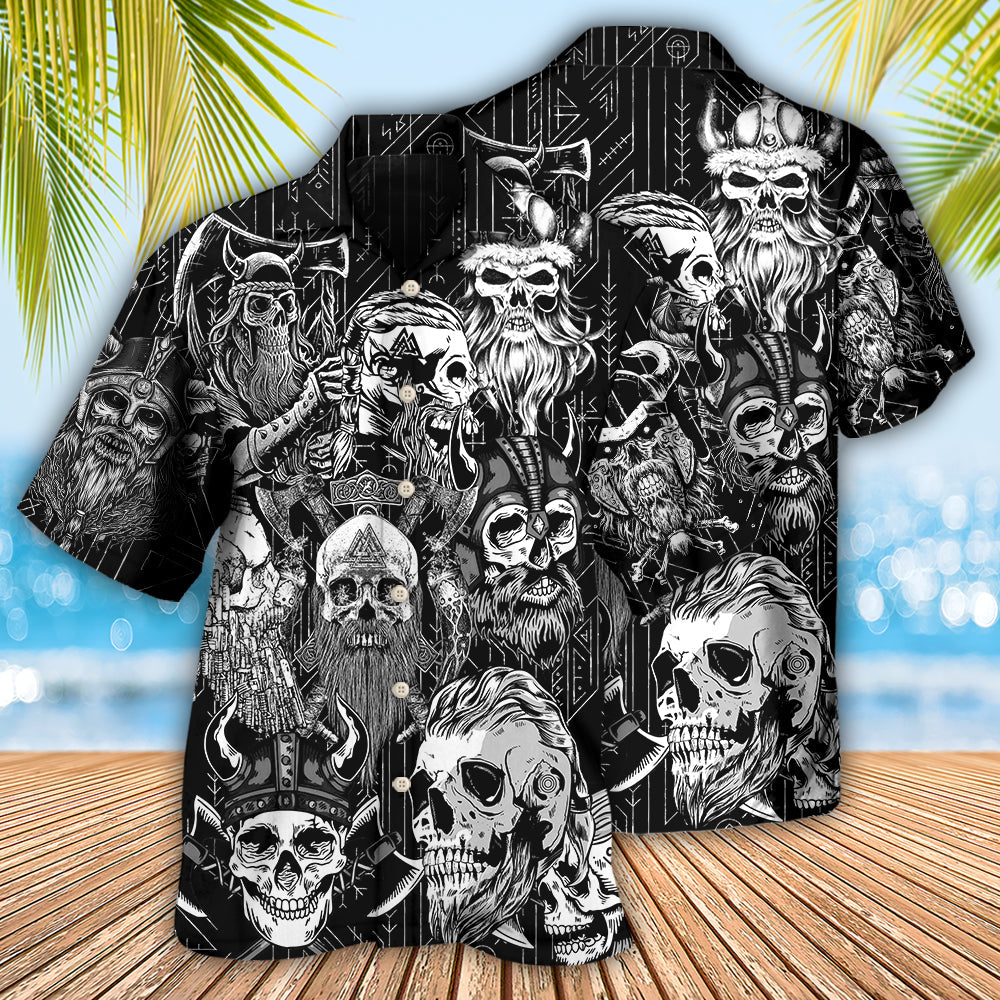 Viking Beard Warrior Skull With Crossed Axes - Hawaiian Shirt 