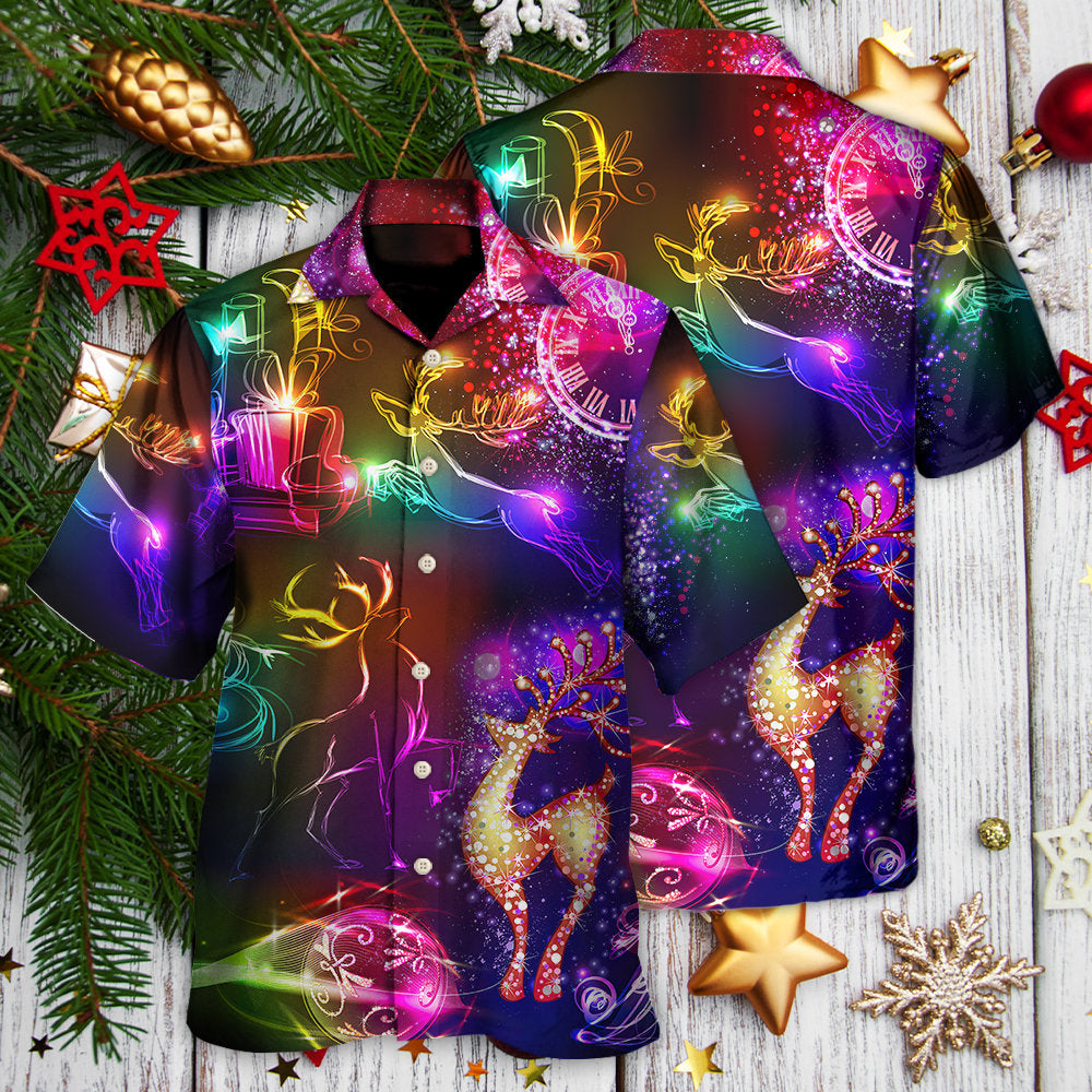 Christmas Reindeer Neon Light Bright - Hawaiian Shirt 