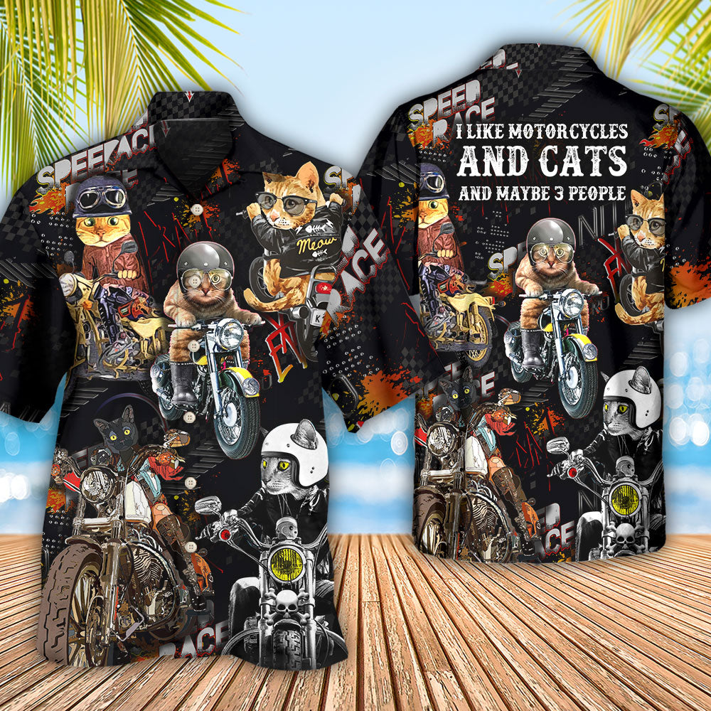 Motorcycle I Like Motocycles And Cats - Hawaiian Shirt 
