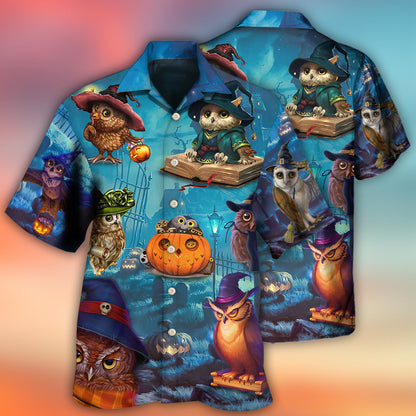Halloween Owl Witch Sky Night - Hawaiian Shirt 