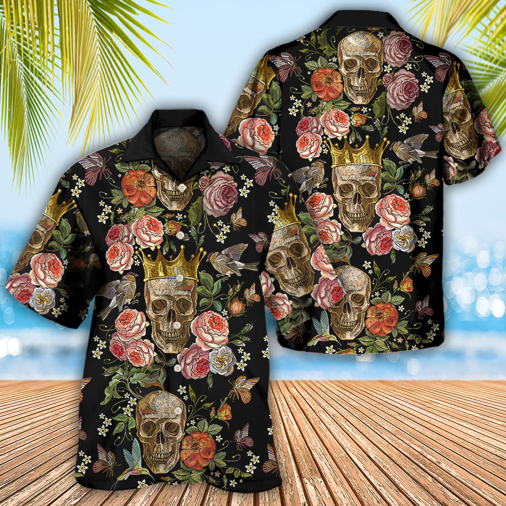 Skull And Flowers Art - Hawaiian Shirt 