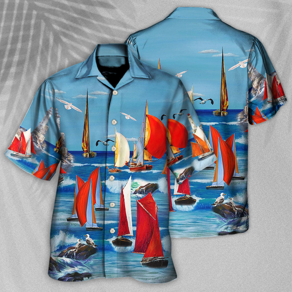 Yacht Colorful Cutter Blue Sky - Hawaiian Shirt 