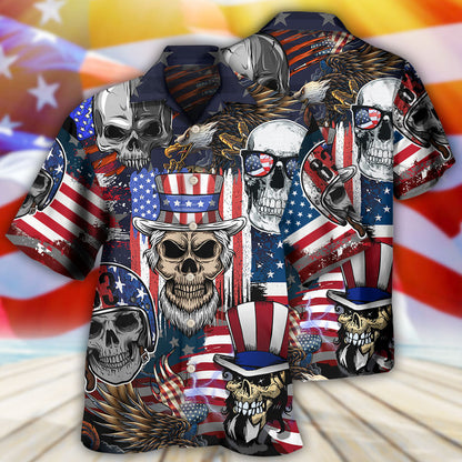Skull Independence Day Skull US Flag - Hawaiian Shirt 