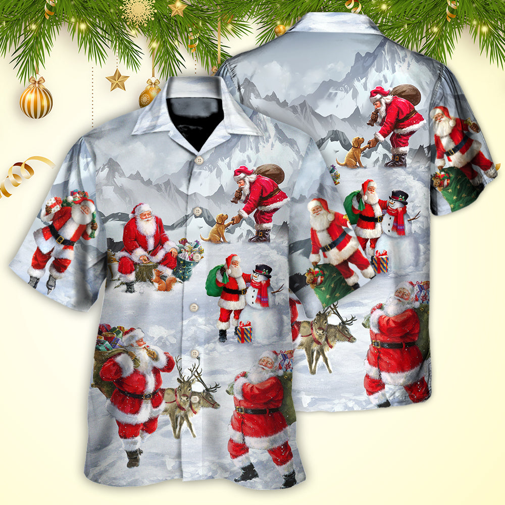 Christmas Santa Claus In The Snow Mountain Art Style - Hawaiian Shirt 