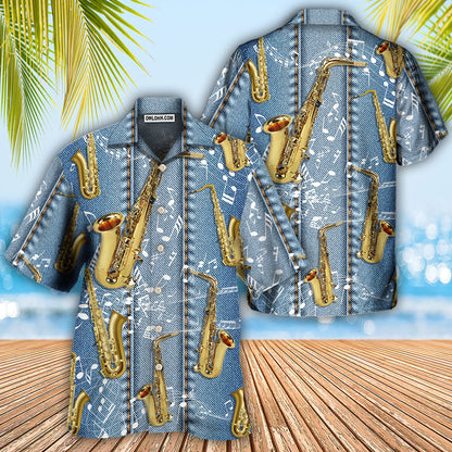 Saxophone Jeans Art Music Note - Hawaiian Shirt 