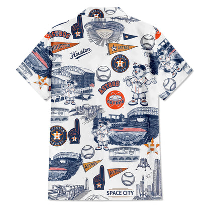 Camisa Hawaiana Unisex Abotonada Edición Legado Vintage con el Eslogan del Estadio de Béisbol HA