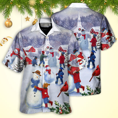 Christmas Children Love Snowman In The Christmas Town - Hawaiian Shirt 