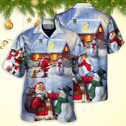 Christmas Santa Love Snowman In The Village Gift For Xmas - Hawaiian Shirt 
