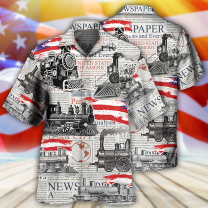 Train Independence Day Retro Train US Flag - Hawaiian Shirt 