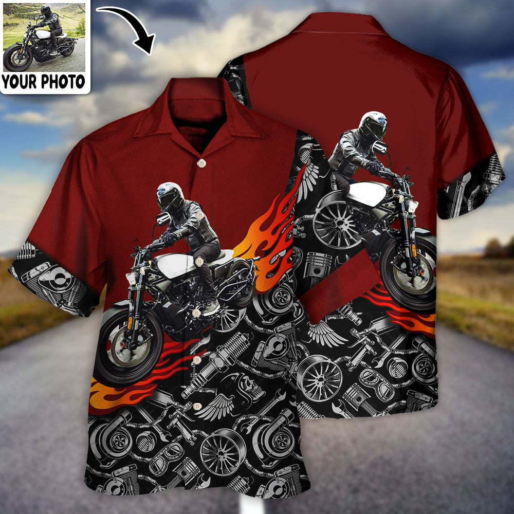 Motorcycle Biker Flame Custom Photo - Hawaiian Shirt 