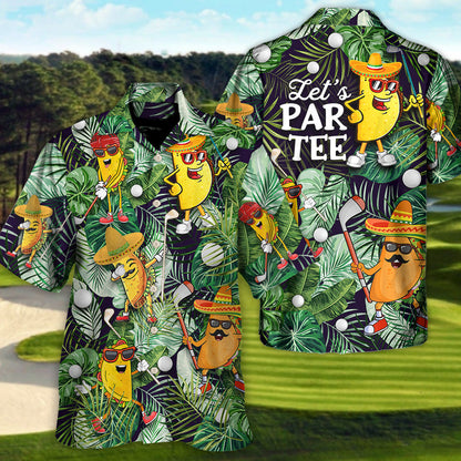 Golf Funny Taco Playing Golf Let's Par Tee Tropical Golf Lover - Unisex Hawaiian Shirt For Men and Women