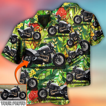 Motorcycle Cool Style Tropical Flower Custom Photo - Hawaiian Shirt 
