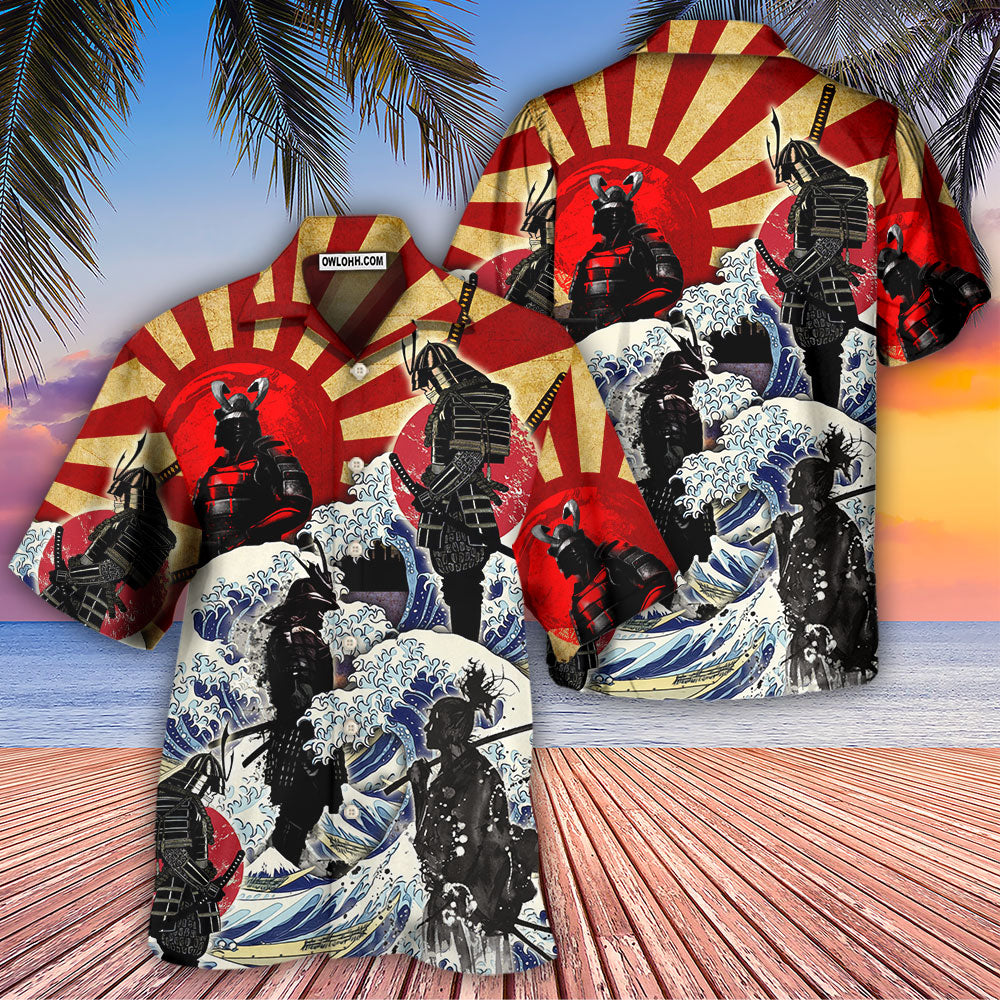 Samurai Red Sun And Wave Art - Hawaiian Shirt 
