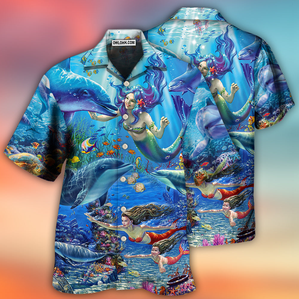 Dolphin Mermaid Lover Blue Sea Style - Hawaiian Shirt 
